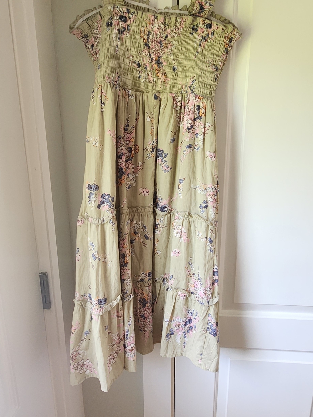 As U Wish Sage Green Floral Smocked Midi Dress